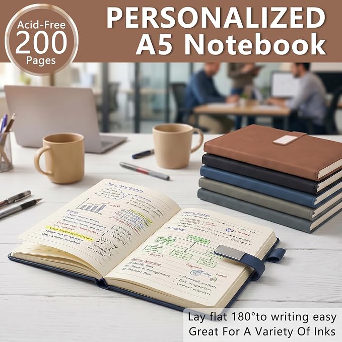 Custom Journal Notebook with Name and Text - Personalized Leather Journal - UV Printing A5 Hardcover Executivenotebooks for Work - Personalized Gifts for Employees, Bosses, Teachers - Business Gifts