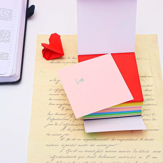 Tear Off Notepad 3.5x3.5 Non Sticky Notes 380 Sheets Tearable 80gsm Memo Paper 19 Colors Note pad Black Square Cube for Taking Notes (3.5" x 3.5")