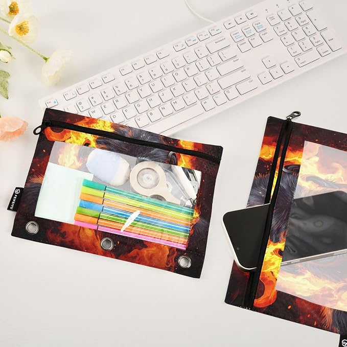 Fierce Gorilla King Kong Pencil Pouch for 3 Ring Binder 2 Pack Zipper Binder Pencil Bag with Clear Window Pencil Case for Office Supplies