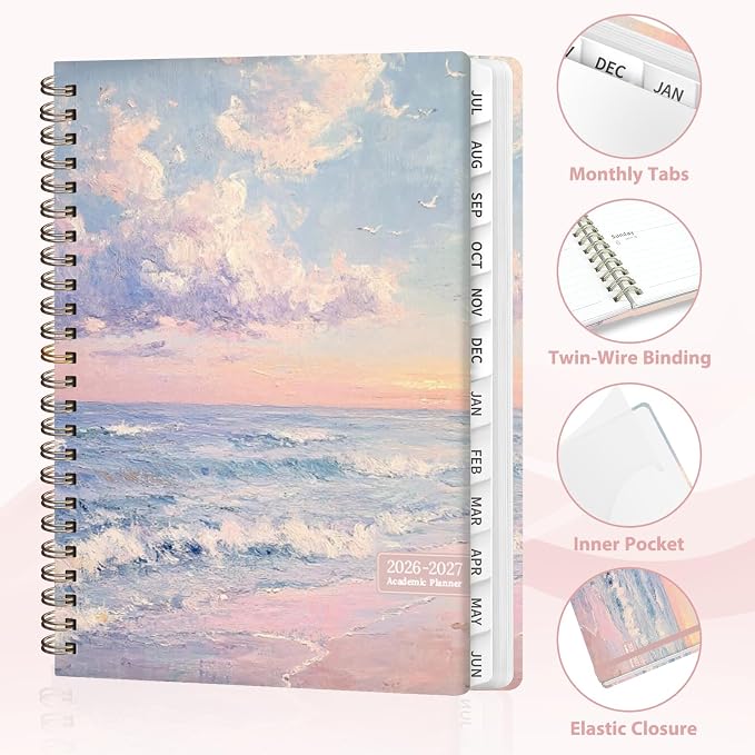 Planner 2026-2027, Weekly and Monthly Academic Year Calendar Planner, July 2026 - June 2027, Daily Agenda Book for Office School Supplies, A5(6.3'' x 8.5'')