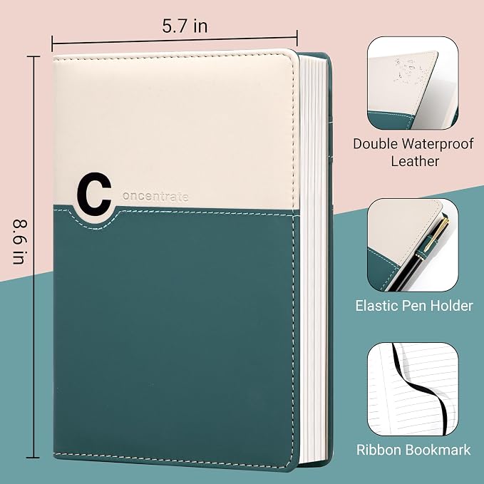 CAGIE Lined Journals for Writing Two-Toned Hardcover Journal Notebook for Women 256 Pages A5 Journal with 100GSM Thick Paper for Work Note Taking Diary, Refillable Design,8.6 x 5.7 Inch, Green | 256 Pages, 100gsm Thick Paper, Refillable, Two-Toned Hard...