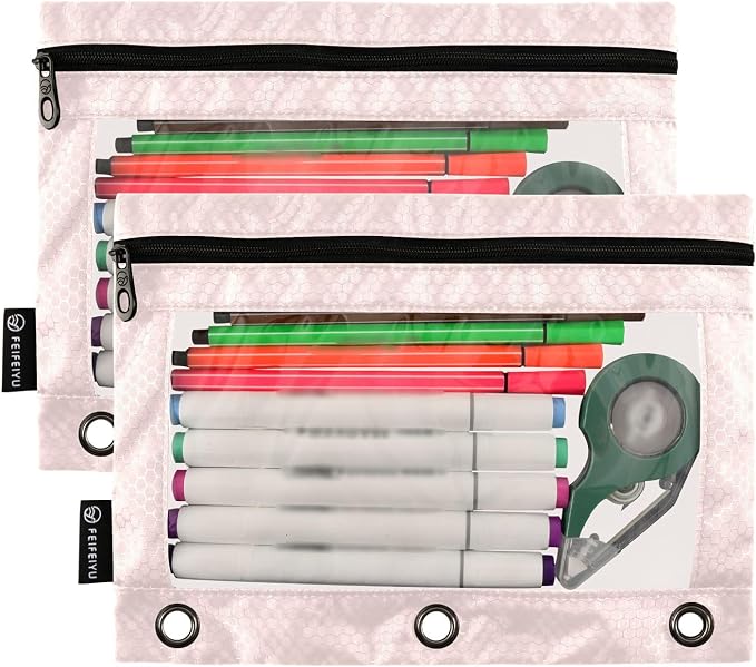 Gredecor Binder Pencil Pouch 3 Ring Misty Rose Zipper Pencil Pouches Case 2 Pack Clear Binder Organizer for School Office