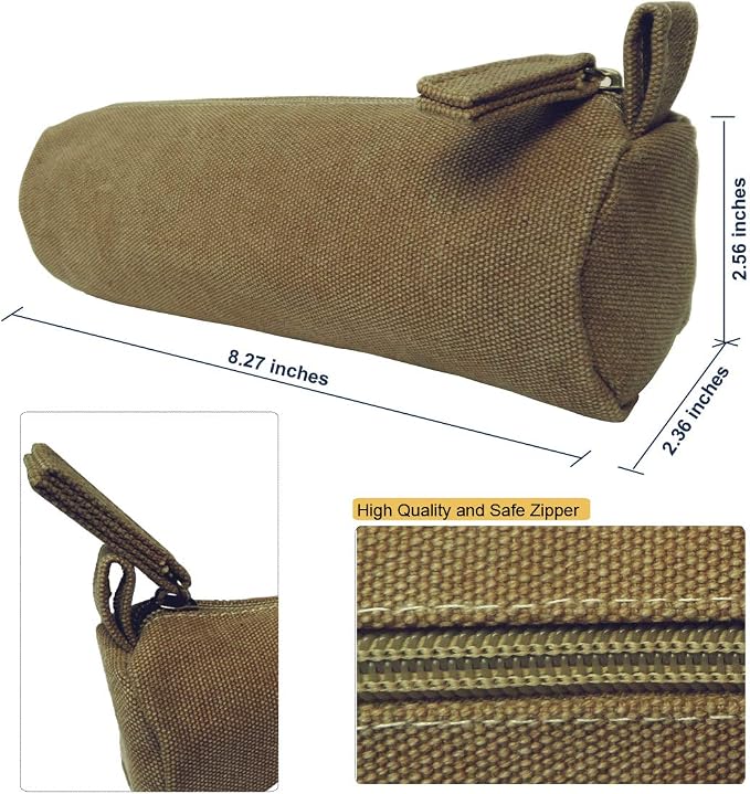 Heavy Canvas Stationery Portable Compact Simple Zipper Pencil Case and Durable Small Medicine Bag 1 Pack Khaki