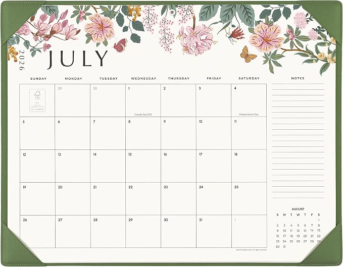 Cabbrix Desk Calendar 2026 with Desktop Mat, Large Desk Pad Calendar 22 x 17 Inch Runs From July 2026 to December 2027, Floral Design Calendar 2026 for Home School and Office (Green)