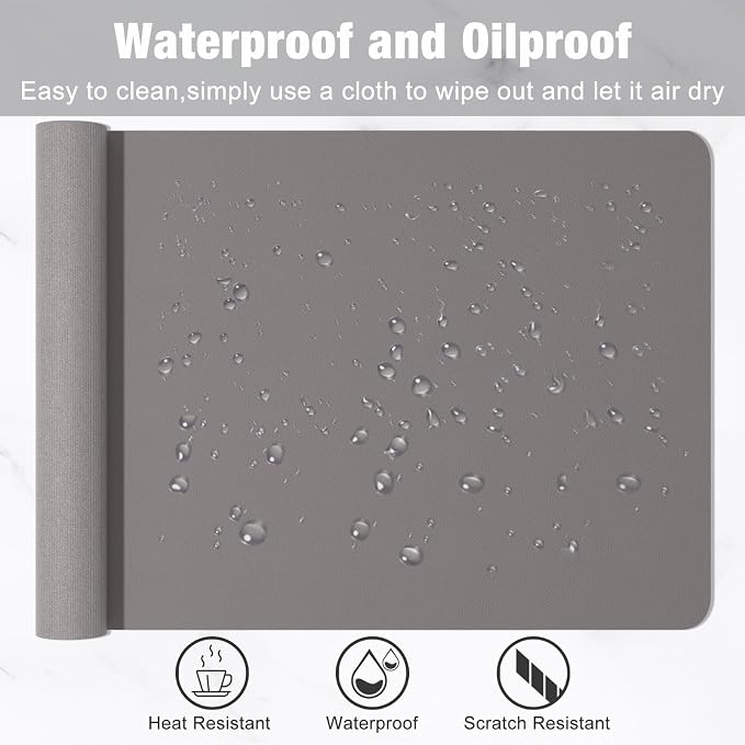 Hsurbtra Desk Pad, 35.5" x 17" PU Leather Desk Mat, XXL Extended Mouse Pad, Waterproof Desktop Blotter Protector, Non-Slip Ultra Thin Large Laptop Keyboard Writing Mat for Office Home, Light Gray