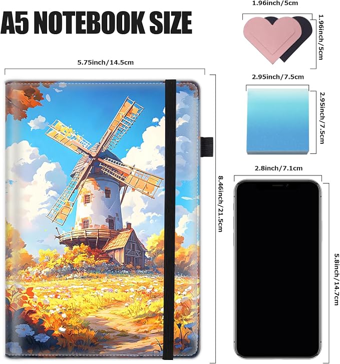 Hardcover Executive Notebooks, A5 PU Leather Lined Journal Notebook, 200 Pages Thick Paper Subject Notebooks for School,Work,Home Writing Business Notebook, Diary Book ，Harvest Season