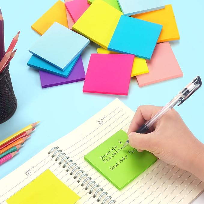 Early Buy 24 Pack Sticky Notes, 3×3 in, 8 Bright Colors, 60 Sheets per Pad | Self-Adhesive Notes, for Office, School, and Home Planning