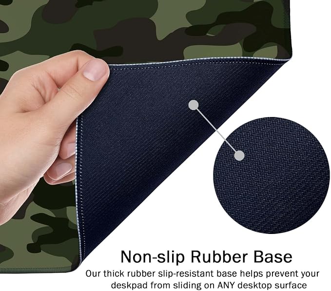 SSOIU Extended Gaming Mouse Pad (35.5x15.7 in), Large Non-Slip Rubber Base Mousepad with Stitched Edges, Waterproof Keyboard Mouse Mat Desk Pad for Work, Game, Office, Home - Green Camouflage