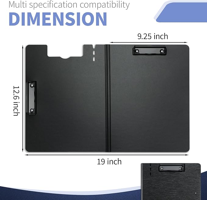 Clipboard Folder, with Dual Metal Clips, Embossed-Texture, Folding 360° Rotating, Nursing Clipboard for Letter and A4, Pen Holder (Black, 2)