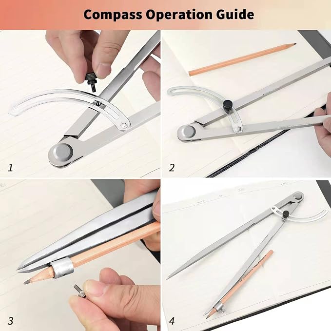 16 inch Compass for Geometry, Compass for Woodworking, Precision Woodworking Compass with Wing Divider and Pencil Holder, Large Compass for Geometry, Woodworking Compass, Drafting, Drawing Compass
