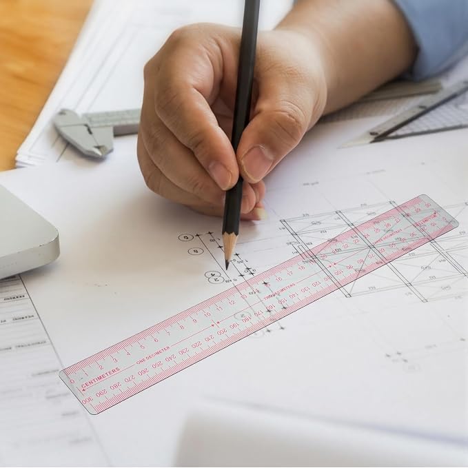 6 Pack 12 Inch Clear Plastic Metric Rulers with Centimeter Millimeter 3 Scales Straight Ruler for Classroom Measuring Tools for School Designer Architect and Engineer Back to School Supplies