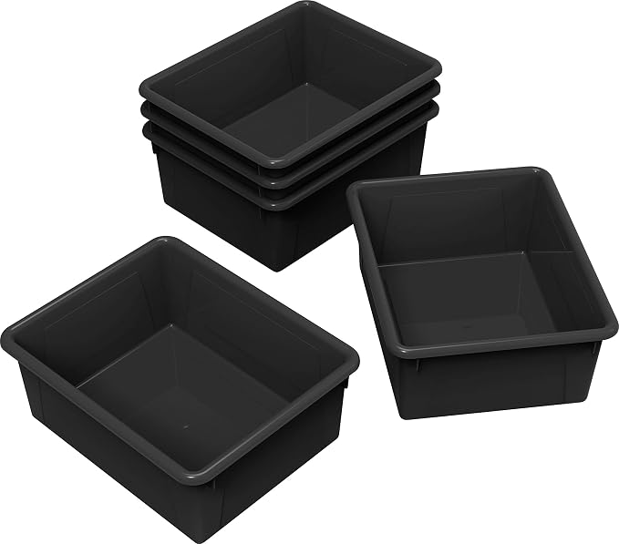 Storex Letter Size Deep Storage Tray – Organizer Bin for Classroom, Office and Home, Black, 5-Pack (62523A05C), 10 x 13 x 5 Inches