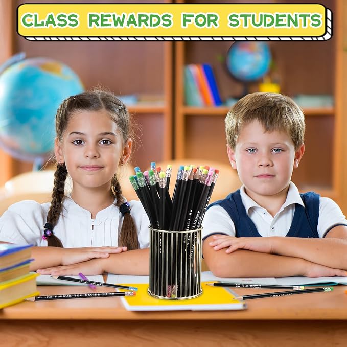 Gersoniel 60 Pcs Personalized Pencils with Name Motivational Fun Pencils Inspirational for Student Color Changing Mood for Kid(Black,Fresh Style)