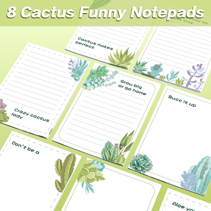 Geyee 8 Pieces 4 x 6 Inch Cactus Funny Notepads Plant Memo Pads Office Supplies Cute Novelty Lined Notepad Desk List Notepad for Teacher Studying School Home Travel Rewards