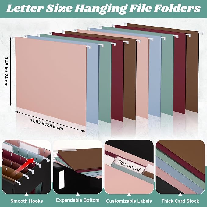 Qeeenar 2 Pcs Desktop Hanging File Organizer Box with 10 Pcs Morandi Hanging File Folders Letter Size Folder Storage Portable Storage Cabinets Document Holder for Office Supplies Home