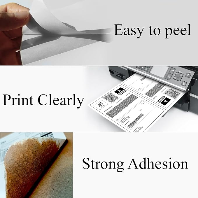 (2000 Sheets, 4000 Labels) Sticker Paper, 11" x 8.5" Half Sheet Shipping Address Labels, 2 Per Page Self Adhesive Mailing Label for Laser and Inkjet Printers