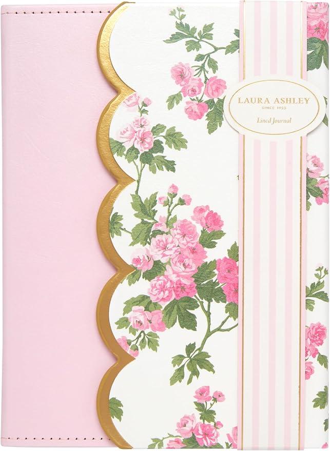 Laura Ashley Journal 256 Lined Pages Elegant Floral Hardcover Notebook | Scalloped Magnetic Flap Closure Keeps Notes Secure, Elegant Botanical Style Ideal for Diaries and Gifting