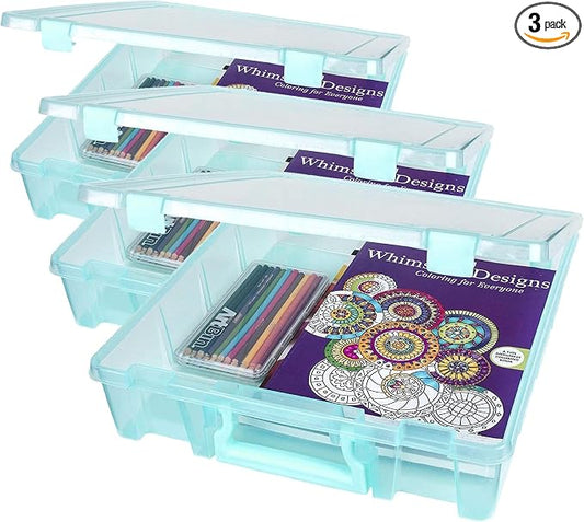 ArtBin 6955AA Super Satchel Compartment Box Clear Craft Organizer Storage Case - Aqua (Pack of 3)