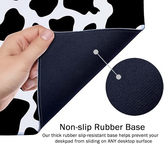 SSOIU White Black Cow Pattern Desk Pad, Personalized Desk Mat, Cow Print Desk Mat, Cute Desk Pad, Extended Gaming Mouse Pad (35.5x15.7 in), Large Non-Slip Rubber Base Mousepad with Stitched Edges