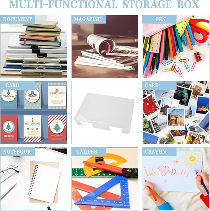 12 Pcs Clear A4 A5 File Box Document Plastic Storage Box with 48 Labels File Holder Organizer Box Paper Plastic Case Magazine Protector with Buckle Office School Supplies(White)