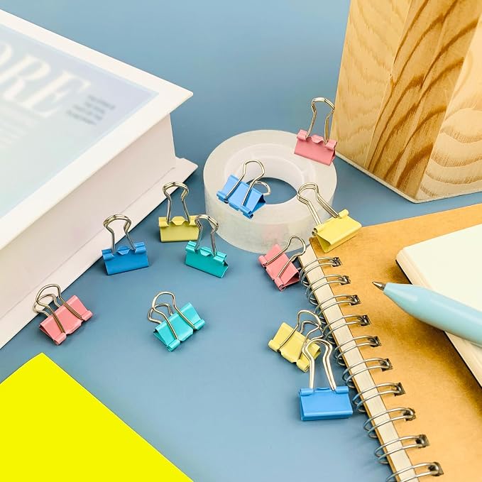 Ykimok 240-Pack Mini Binder Clips in 4 Colors (Blue, Yellow, Red, Green), 15mm/0.6-Inch Small Paper Clips for Home, School, Office and Business
