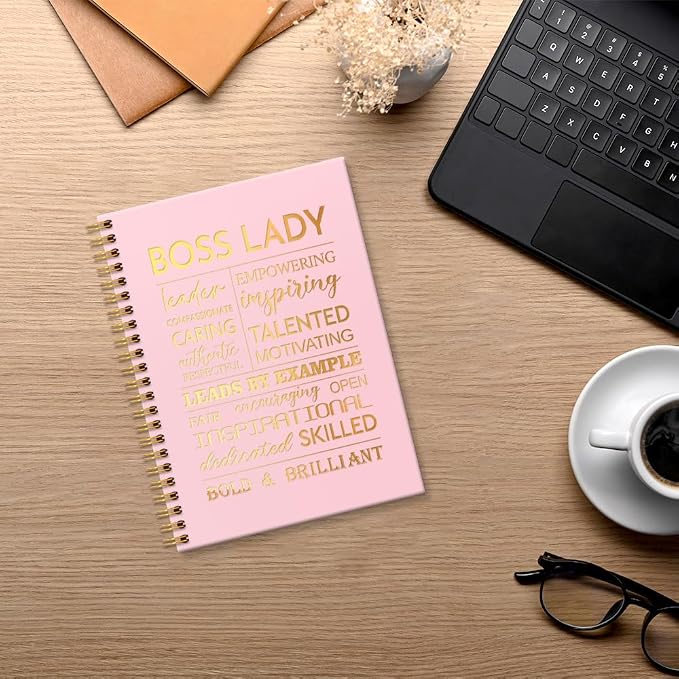 Boss Lady 160 Blank Pages Pink Gold Hardcover Spiral Notebook, New Business Owner Gifts Women Boss Gifts for Boss Female, Appreciation Gifts for Women Entrepreneurs, Boss Day Gifts
