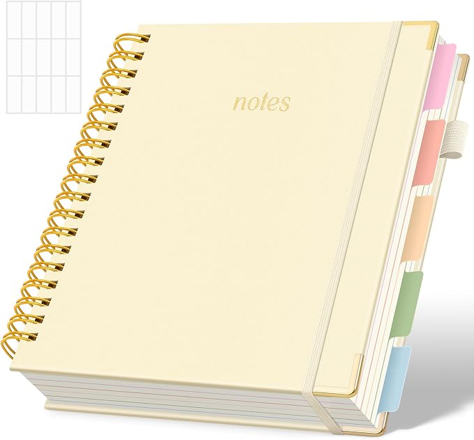 SKYDUE Notebooks for Work, 5 Subject Notebook with Dividers and Tabs, 8" x 10" College Ruled Notebook, 300 Pages Spiral Journal for Women, Green