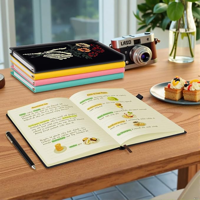 Hardcover Executive Notebooks, A5 PU Leather Lined Journal Notebook, 200 Pages Thick Paper Subject Notebooks for School,Work,Home Writing Business Notebook, Diary Book ，Hand Bones Holding Flowers