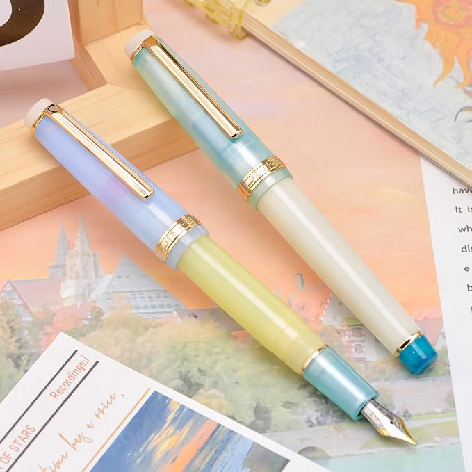 2PCS Jinhao 82 Fountain Pen Extra Fine Nib & Fine Nib with Converter, Mixed Morandi Gold Trim Writing Pen Set
