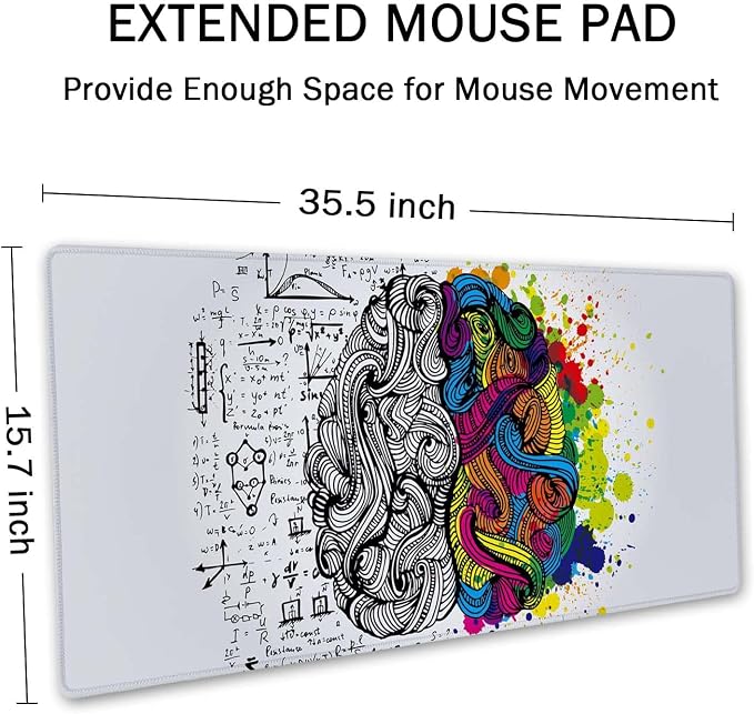 SSOIU Large Mouse Pad, Cute Desk Mat for Desktop, Women Girls Waterproof Gaming Mousepad, Left and Right Brain Computer PC Laptop Protector Writing Pads for School Office Home 35.5" x 15.7"