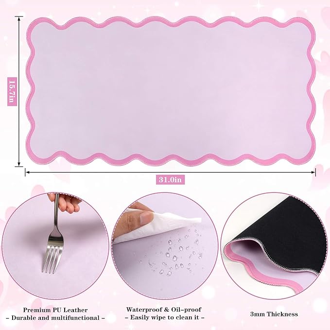 yuboo Pink Scalloped Desk Mat, 31" x 15.7" Large Waterproof Pastel Desk Mat Kawaii Cottagecore Aesthetic Desk Pad Desktop Keyboard Mouse Mat for Dorm Office Gaming Decor