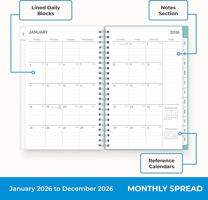 Blue Sky 2026 Weekly and Monthly Planner Calendar, January 2026 - December 2026, 5" x 8", Flexible Frosted Cover, Laminated Tabs, Durable Twin Wire Binding, Chloe