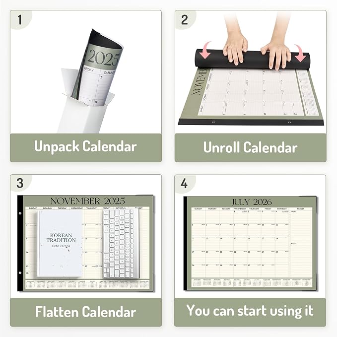 Forvencer Desk Calendar 2026-2027, 20 Months Calendar Runs from May 2026 to December 2027, 22" x 17" Large 2026 Desk Calendar Monthly Planner with Plastic Cover for Home School Office, Green
