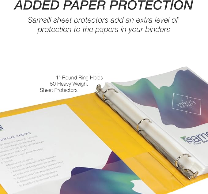Samsill 1 Inch 3 Ring Binders, Economy Round Ring, Clear View Cover, 200 Sheet Capacity - for School, Home, Office - Yellow, 12 Pack
