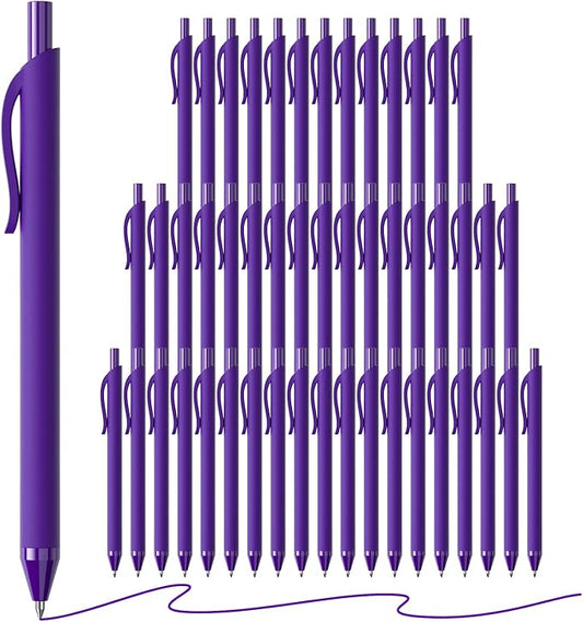 50 Pack Purple Ink Pens - Bulk Pens, 1.0MM Medium Point Ballpoint Pens, Smooth Writing No Bleed Retractable Ball Point Pen (Purple)