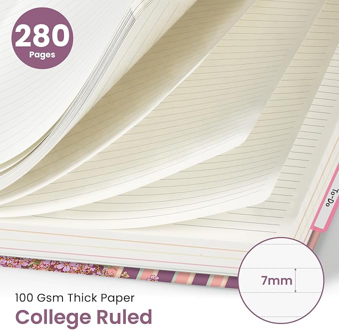 Large Lined Spiral Journal for Women Cute Hardcover 5 Subject Notebook for Work 8.5" x 11" with Removable Dividers & Tabs, College Ruled, 280 Pages Aesthetic Journal for Work, School & Note Taking, Cherry Reverie