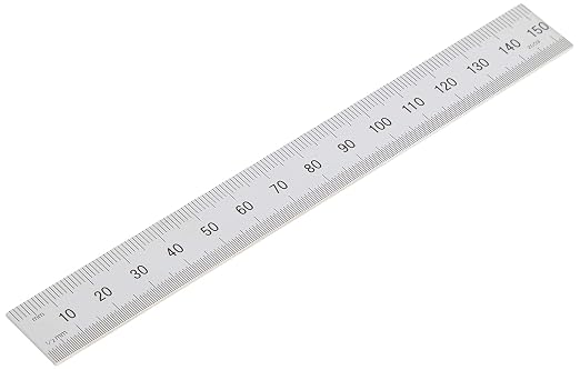 Mitutoyo 182-105 Steel Rule, 6" x 150mm with Multiple Graduations (1/32", 1/64", 1mm, 1/2mm), 3/64" Thick x 3/4" Wide, Satin-Chrome Finish, Tempered Stainless Steel for Precision Measurements | 6", 150mm