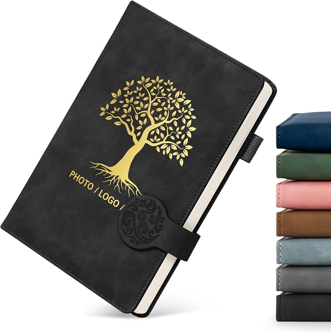 ENOMY A5 Lined Personalized Notebook Set with 10PC Pens Custom Journal for Writing Men Women Custom Notebook New Year Valentine's Day Gift, Black