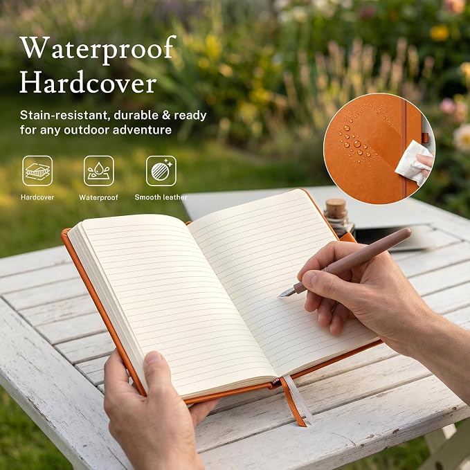 PAGELYST Lined Journal Notebook, 4 Pack Leather Journal for Women Men, 200 Numbered Pages, A5 Medium 5.7'' x 8.3'', 100 GSM Thick Paper for Journaling, Writing, Work & Office (Orange)