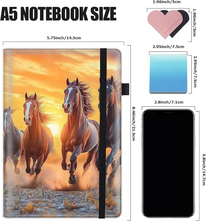 Hardcover Executive Notebooks, A5 PU Leather Lined Journal Notebook, 200 Pages Thick Paper Subject Notebooks for School,Work,Home Writing Business Notebook, Diary Book ，Wild Horse