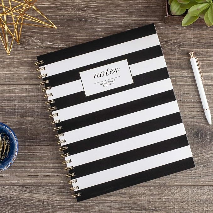 Cambridge Business Notebook, Hardcover, 80 Sheets, 9-1/2 x 7", Fashion, Black/White Stripe (59012)