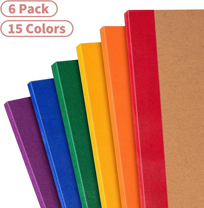 ALKALO 6 Pack Lined Notebook Journals Bulk, A5 College Ruled Composition Notebook, 8.3”x 5.5”,Kraft Cover with Rainbow Spines, 6 Colors 60 Pages for School Office Travel
