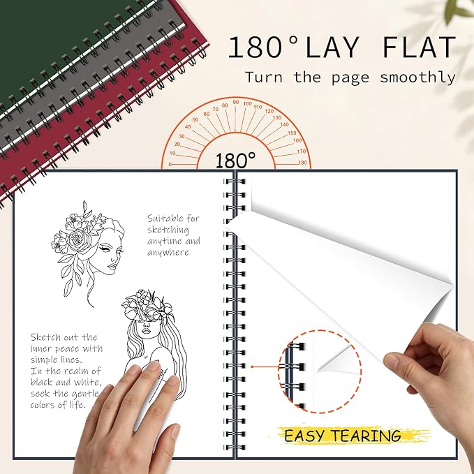 4 Pack Blank Spiral Notebook 8.5"x11" Hardcover Sketch Book | A4 large unlined,120 pages, 100gsm thick paper,for women men,for school office home note taking drawing,classic dark colors