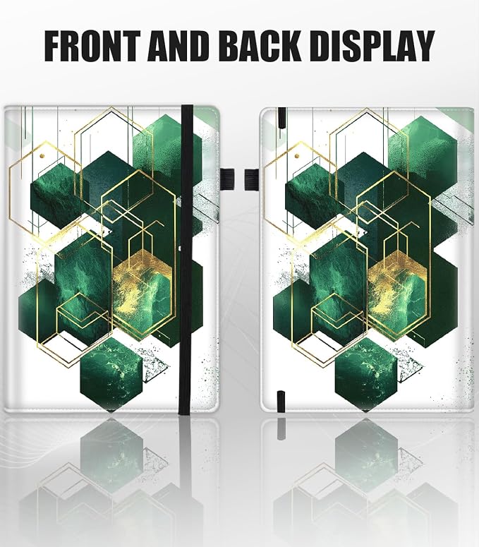 Hardcover Executive Notebooks, A5 PU Leather Lined Journal Notebook, 200 Pages Thick Paper Subject Notebooks for School,Work,Home Writing Business Notebook, Diary Book ，Emerald Gold Abstract