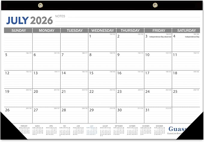 GuassLee Desk Calendar 2026-2027 - 19 Monthly Desktop Calendar 17" x 11.5" Medium Size Runs from Jun. 2026-Dec. 2027 with Julian Dates for Students Family Office Easy Planning