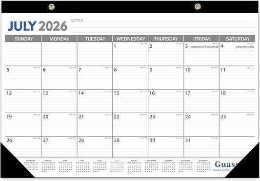GuassLee Desk Calendar 2026-2027 - 19 Monthly Desktop Calendar 17" x 11.5" Medium Size Runs from Jun. 2026-Dec. 2027 with Julian Dates for Students Family Office Easy Planning