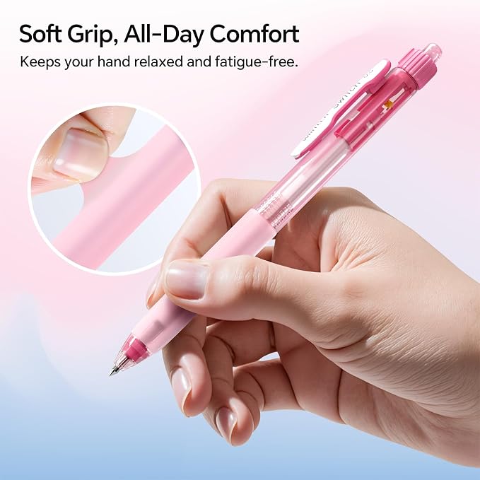 WRITECH Switch Gel Ink Pens: 0.5mm Black Ink Pen Retractable Silent and Clicky Soft Grip Fine Point Pen for Journaling Smooth Writing Quick-dry No Bleed 5ct