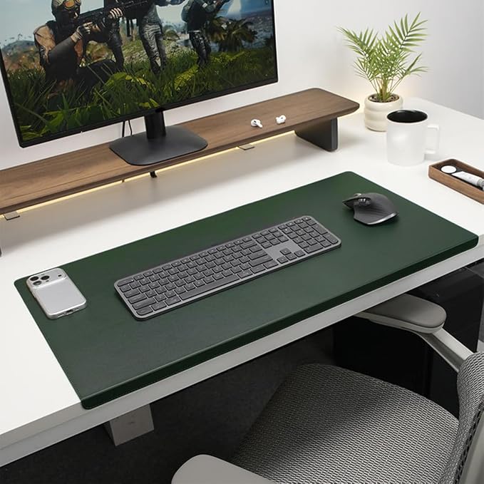Edge-Locked Leather Desk Pad, Desk Blotter with Full Grip Fixation Lip, Waterproof Large Office Table Mat, Non-Slip Laptop Mouse Pads for Work Typing Writing (Dark Green,47.2"x23.6")