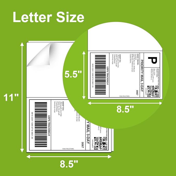 100 Sheets 200 Labels Half Sheet Shipping Labels 8.5" x 5.5" Self Adhesive Sticker Sheets for Laser & Inkjet Printers,2 Per Page Mailing Labels