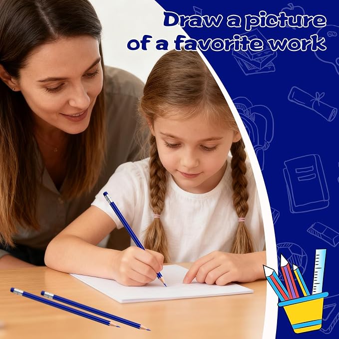 60 PCS Dark Blue Pencils Bulk with Eraser, Pre-Sharpened HB Pencils for Writing & Drawing, School Supplies for Kids Homework, Tests, Art Crafts & Teacher Grading(Dark Blue)